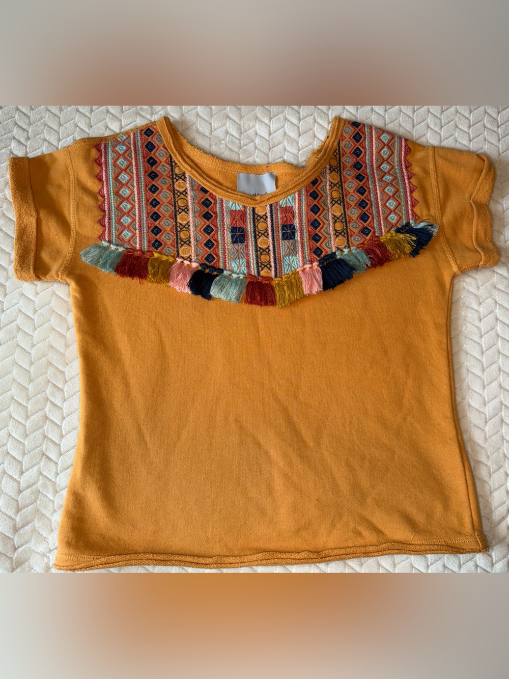 Anthropologie Chloe Oliver Yellow Embroidered Fringe Trim Top Size Small